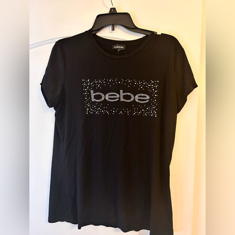 Large t shirt Bebe shirt black with silver rhinestones